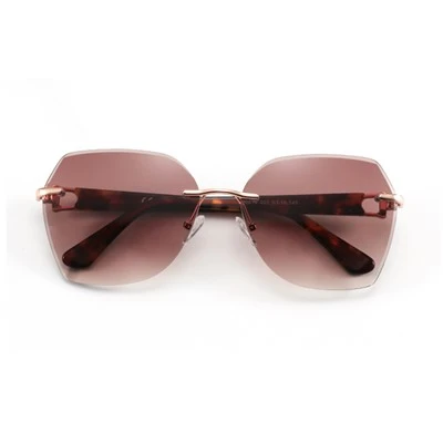 Women Rimless UV400 Hexagon Metal Sunglasses